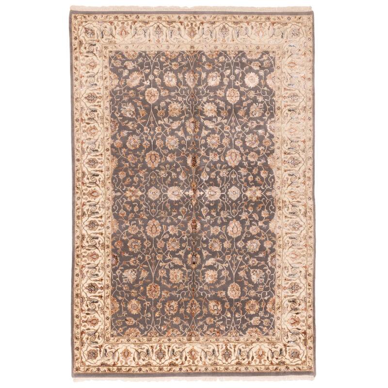 ECARPETGALLERY Hand-knotted Mirzapur Dark Grey Viscose, Wool Rug - 6'0 x 8'11