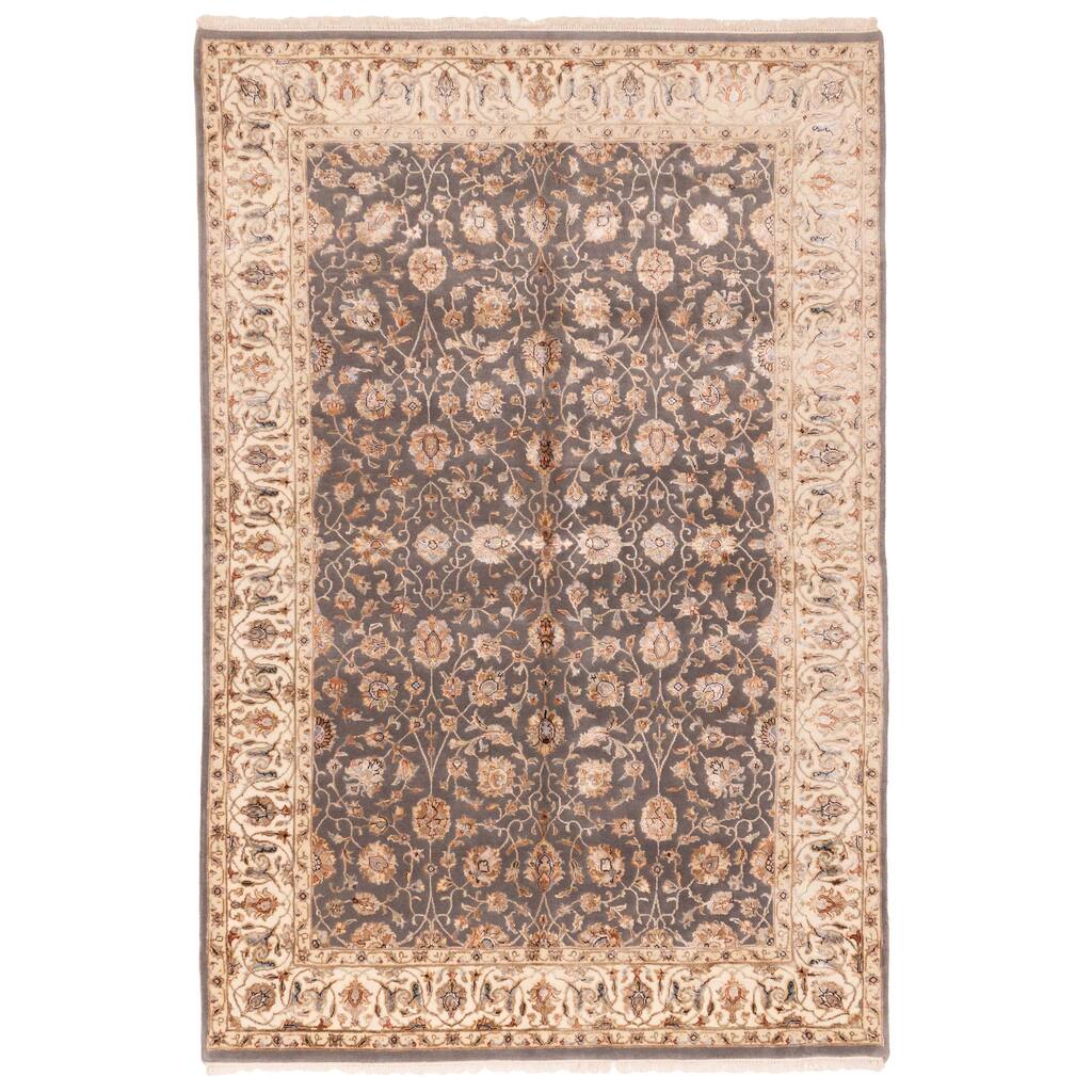 ECARPETGALLERY Hand-knotted Mirzapur Dark Grey Viscose, Wool Rug - 6'0 x 8'11