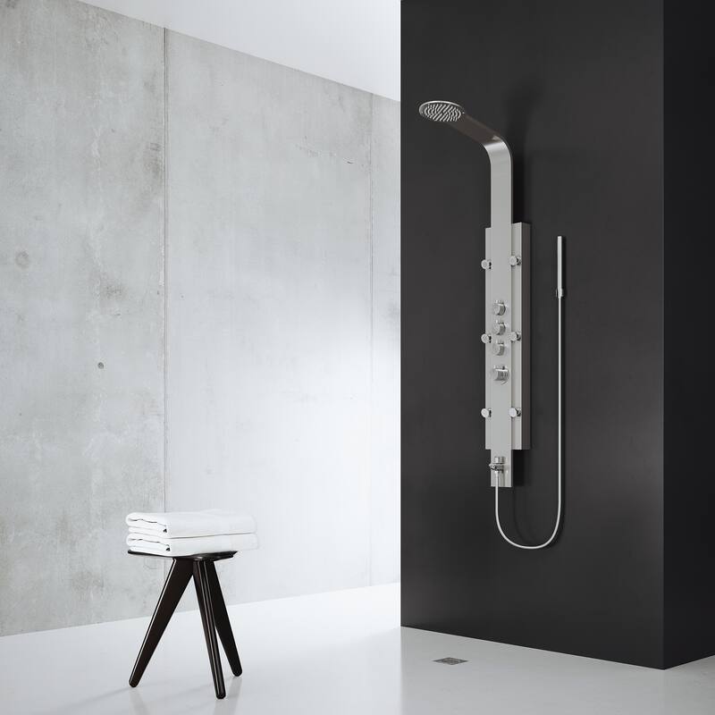 VIGO Mateo 60" H x 7" W 6-Jet Shower Panel with Fixed Rainhead in Stainless Steel