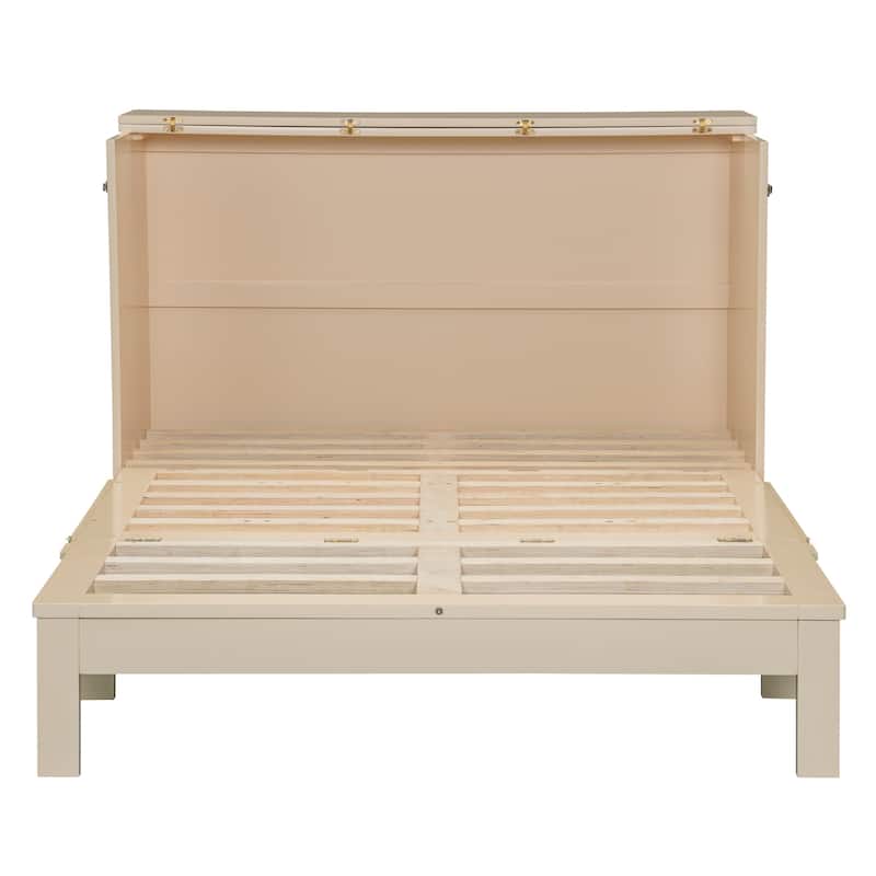 Full Size Wood Murphy Bed with Large Drawers, USB Charging Port, and Space-Saving Design