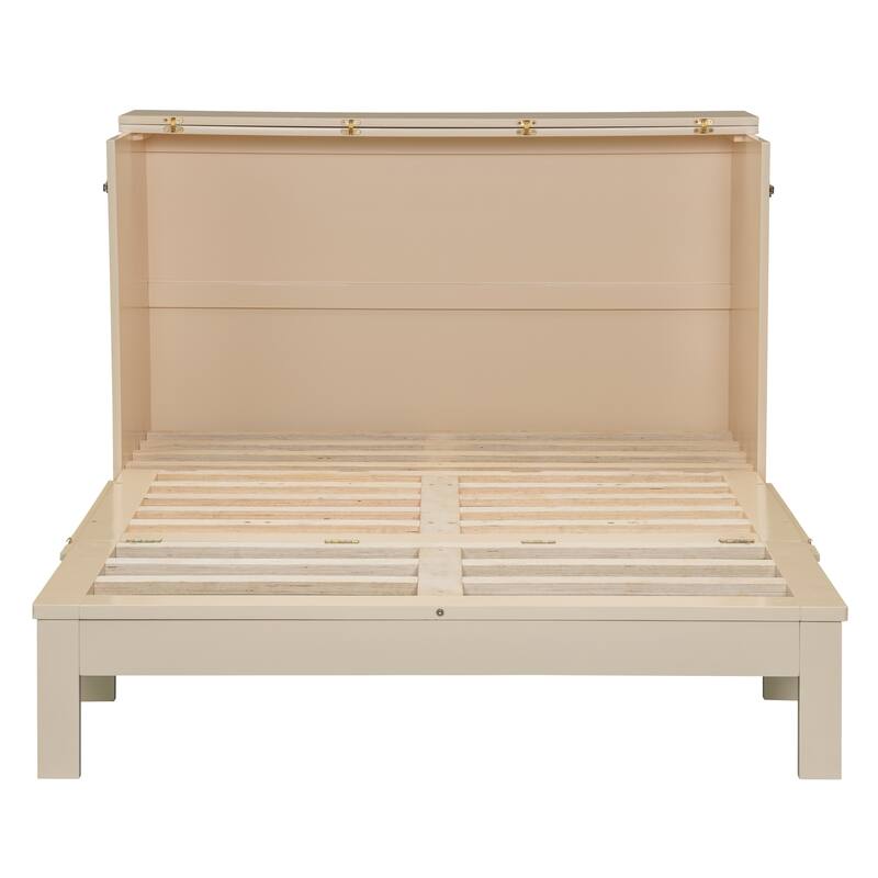 Space-Saving Full Size Murphy Bed with Drawers and USB Charging, Gold Finish