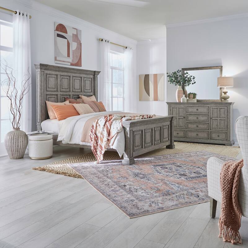 Big Valley Graystone Panel Bed, Dresser & Mirror Set - King