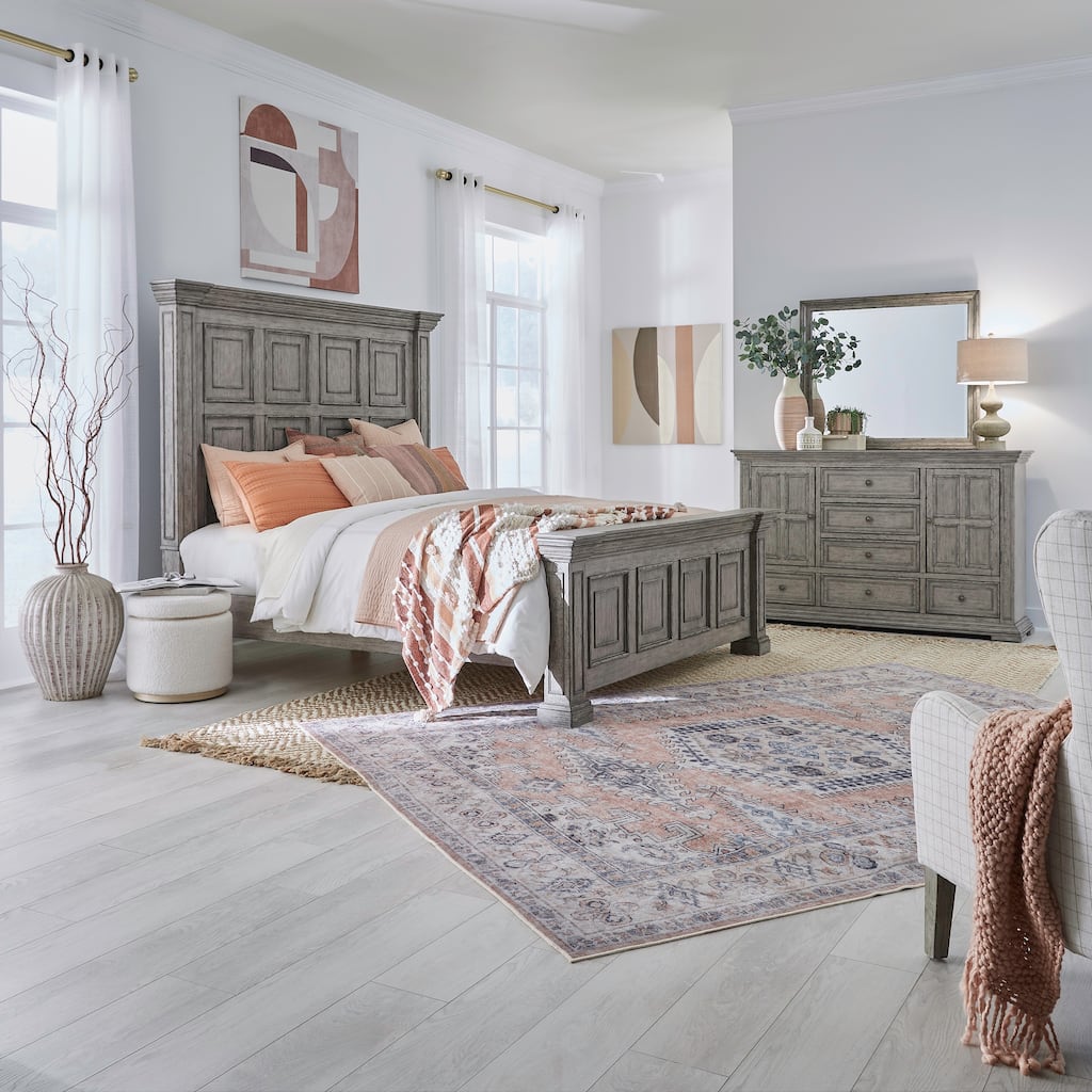 Big Valley Graystone Panel Bed, Dresser & Mirror Set