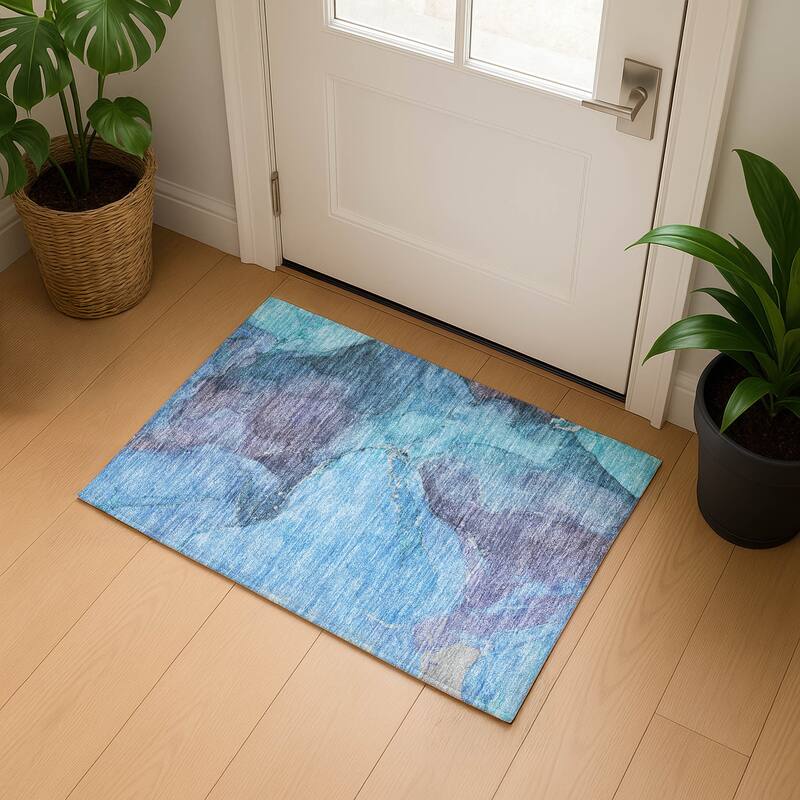 Premium Washable Super Soft Abstract Watercolor Mayfield Rug - Blue - 1'8" x 2'6"