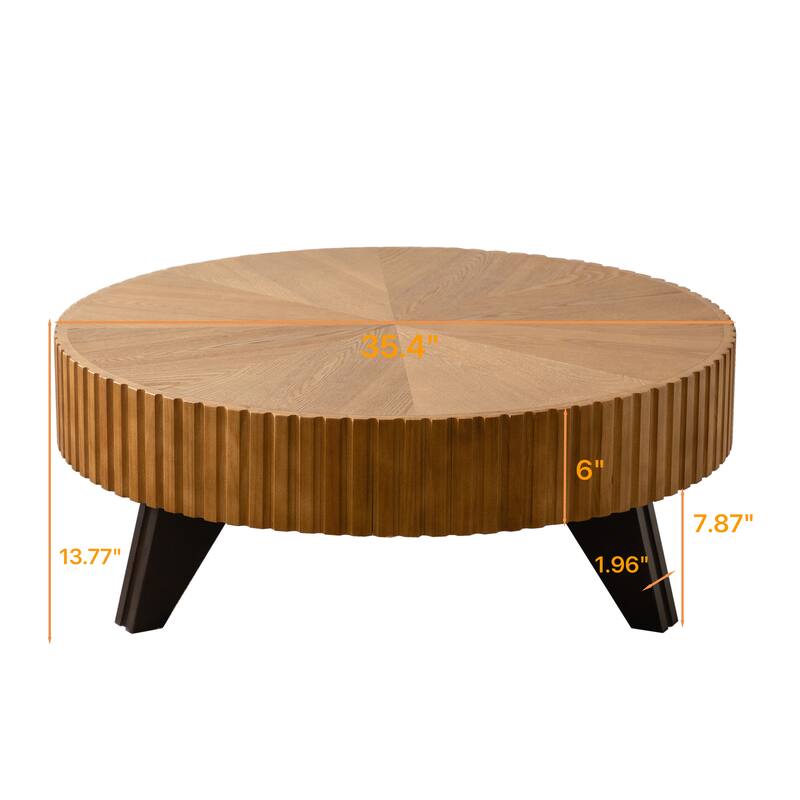 Round Vintage Coffee Table Home Decor Coffee Table with 3 Solid Wood Legs, for Living Room, Natural Color