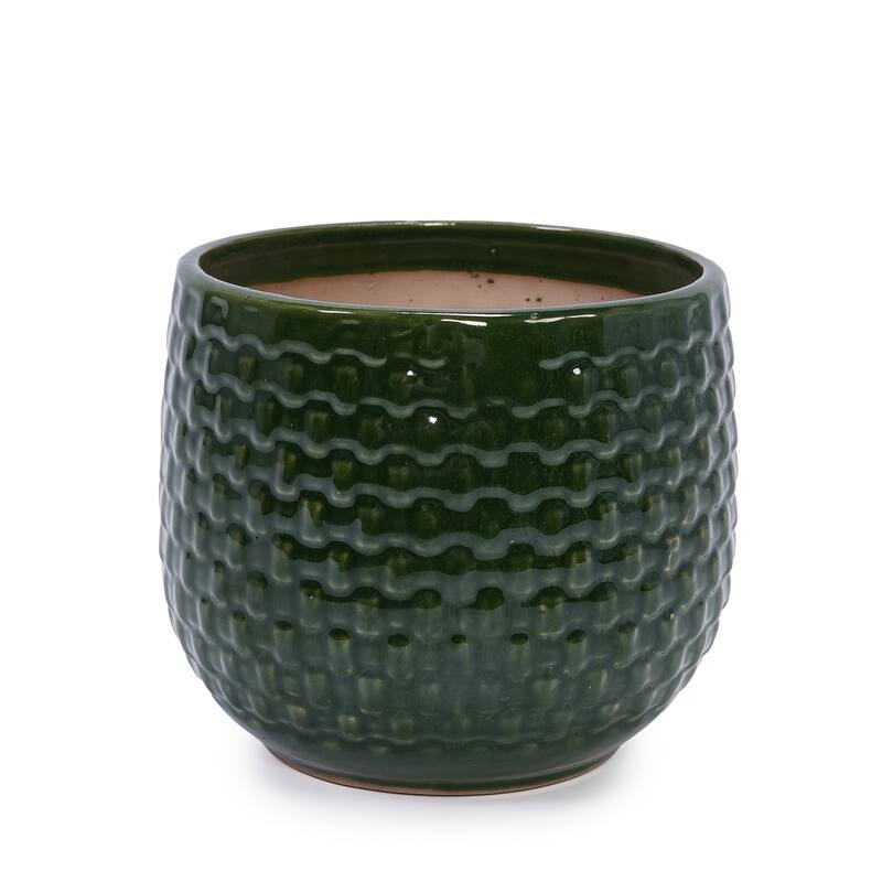 Set of 3 Ceramic Planters Geometric Texture for Orchids and Succulents