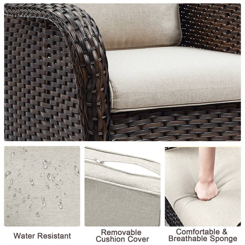 Outdoor Rattan Chair with Coffee Table and Ottoman