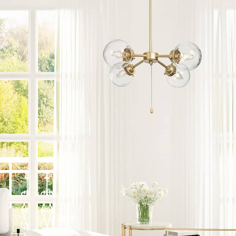 Mid-century Modern Gold Sputnik 4-light Switch Chandeliers Globe Glass Ceiling Lights for Dining Room - D 19.5'' x H 65.5''