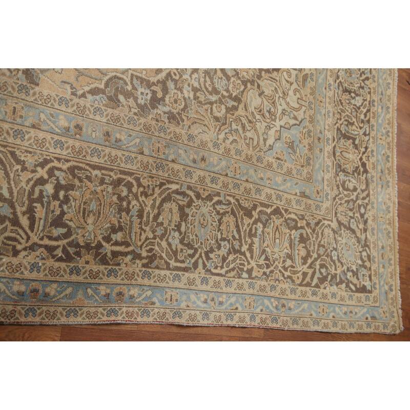 Hand Knotted Oriental 100% Wool Carpet Traditional Floral Peach Kashan Area Rug - 12' 10'' X 9' 4''