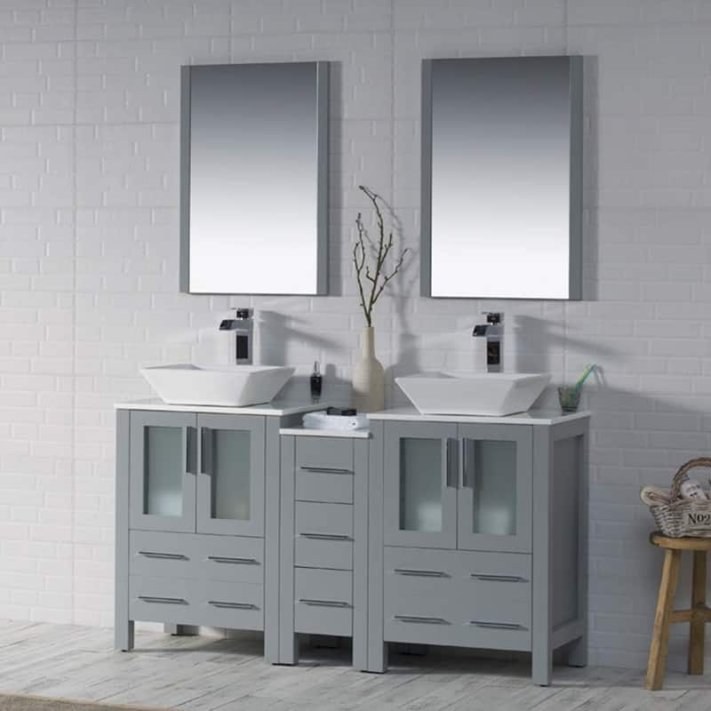 Blossom Sydney 60 Inch Double Sink Vanity with Side Cabinet & Mirrors