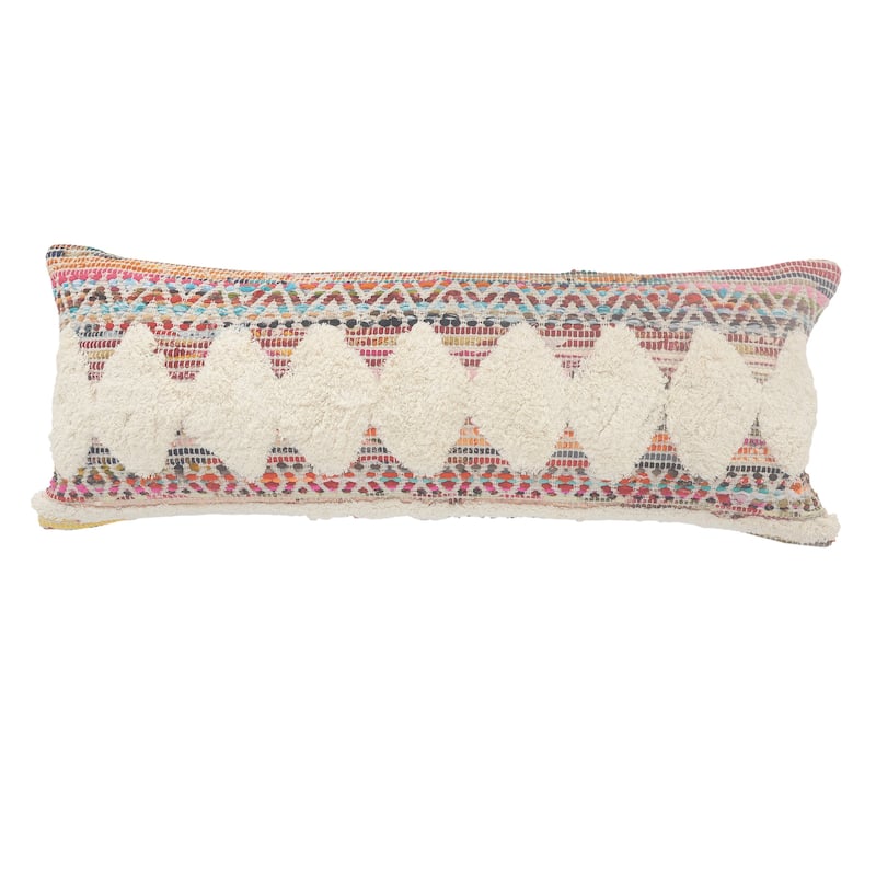 HomeRoots 14" X 36" Off-White Red Blue Orange And Green 100% Cotton Striped Zippered Pillow