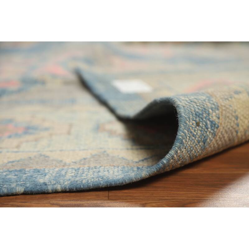 Hand Knotted Oriental 100% Wool Carpet Transitional Geometric Navy Blue & Blues Oushak Area Rug - 10' 7'' X 7' 11''