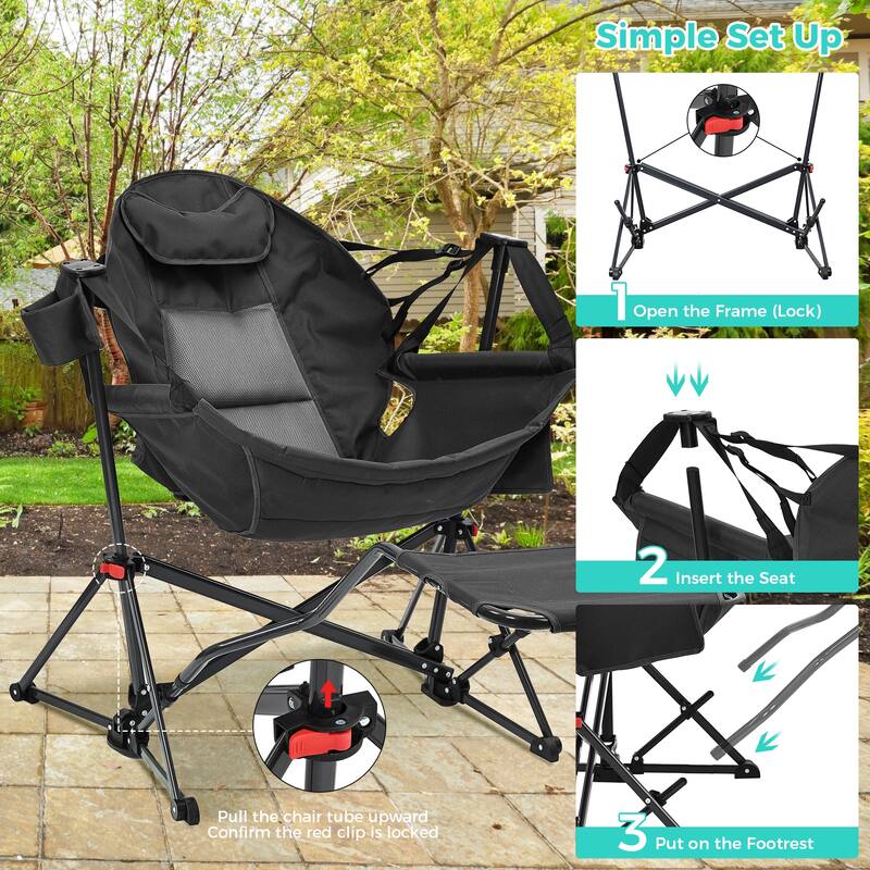 Hammock Camping Chair with Footrest, Outside Foldable Portable Rocking Chairs