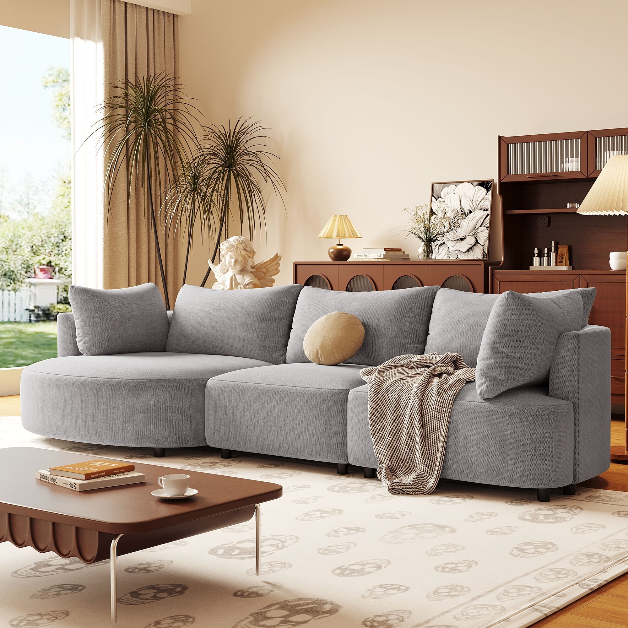 3-Seater Upholstered Sofa Living Room Couch with Five Pillows