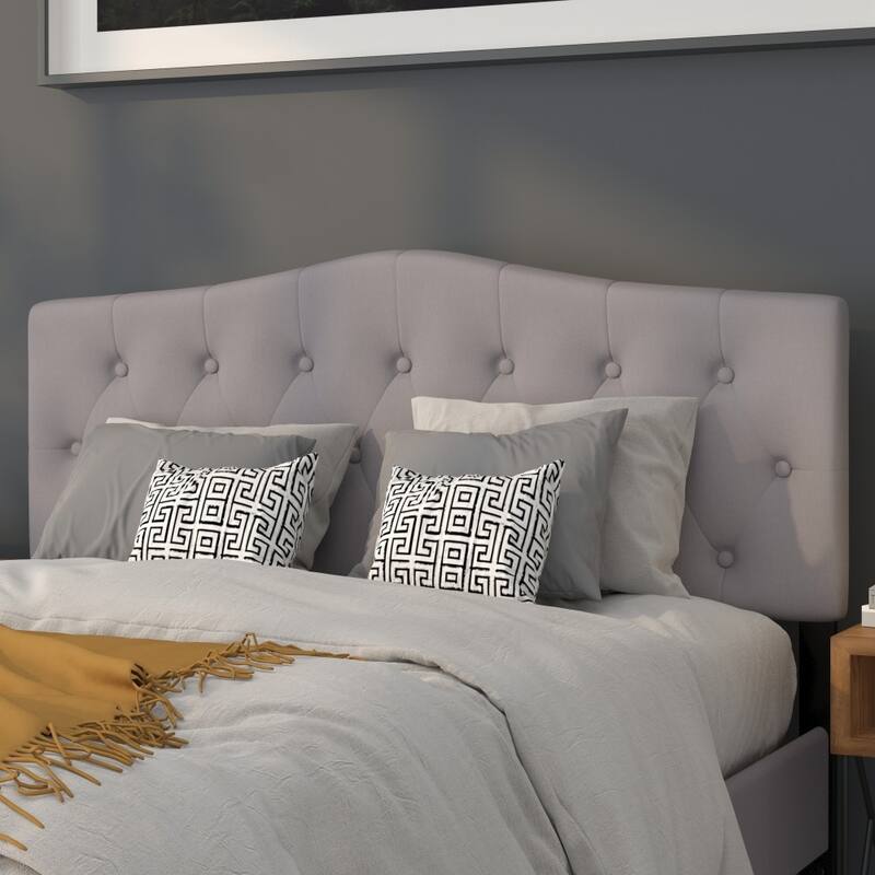 Arched Button Tufted Upholstered Headboard - Light Gray - Queen