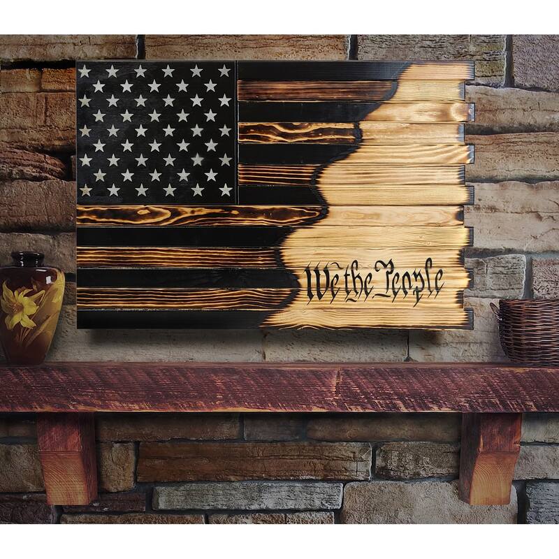 Large American Hybrid Flag Burnished with We The People Logo Wall Hanging Gun Concealment with Two Secret Compartments