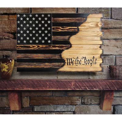 Large American Hybrid Flag Burnished with We The People Logo Wall Hanging Gun Concealment with Two Secret Compartments