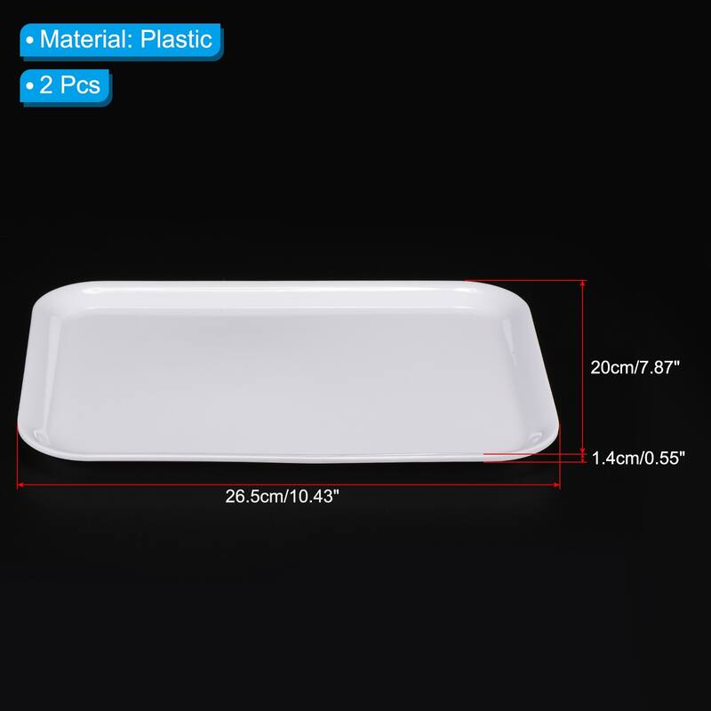 Fast Food Tray, 2 Pack Plastic Serving Tray Reusable Rectangle Tray - White - 10.4x7.9"