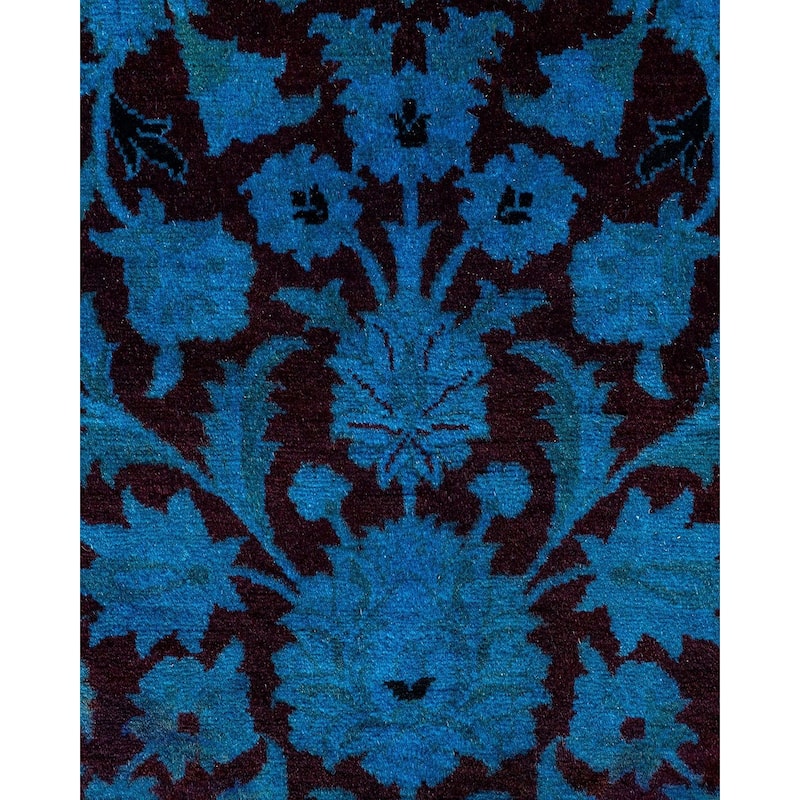 Overton Hand Knotted Wool Vintage Inspired Modern Contemporary Overdyed Blue Area Rug - 4' 1" x 6' 4"