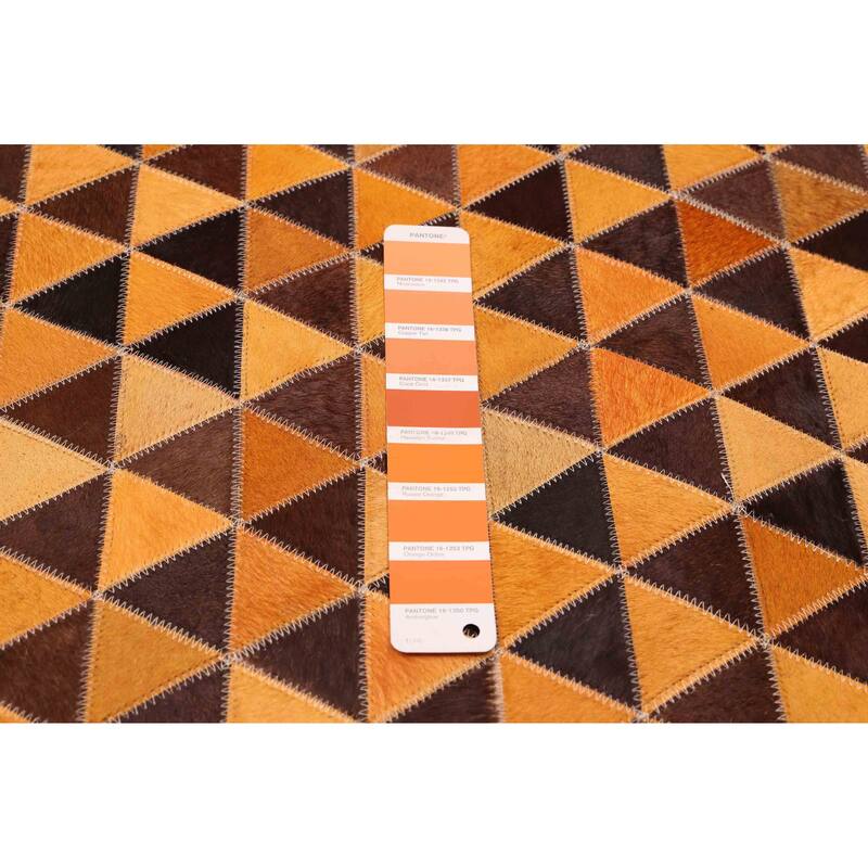 ECARPETGALLERY Handmade Cowhide Patchwork Orange Leather Rug - 4'0 x 6'0