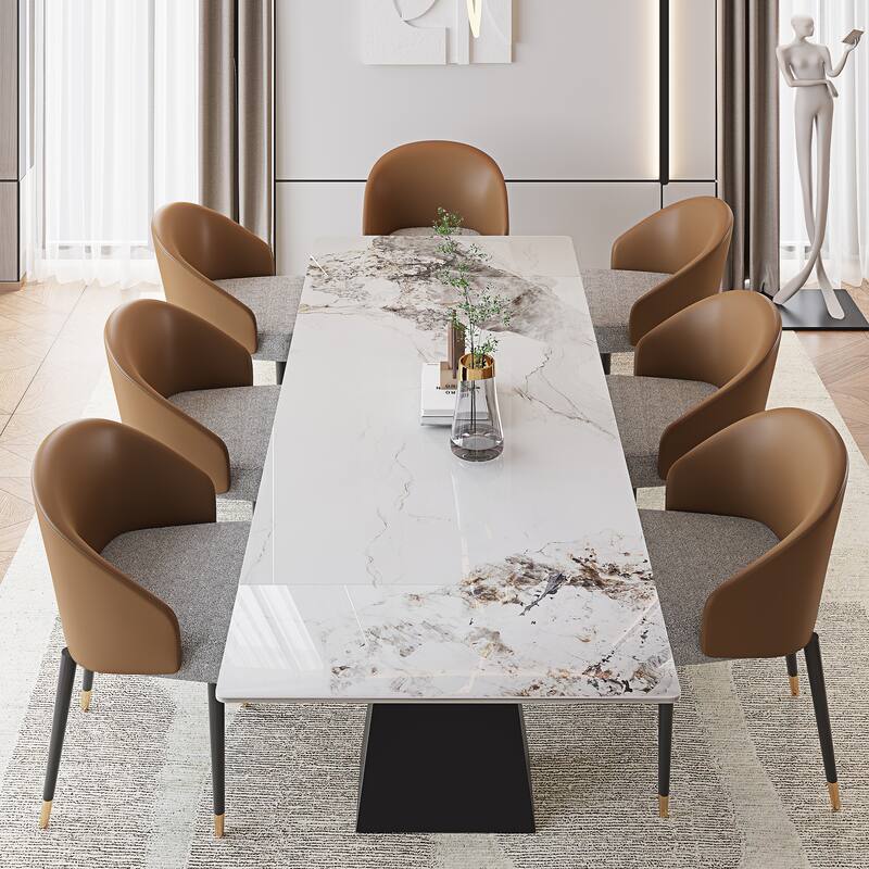 63'' to 94.5” Extendable Dining Table For 8-10 with Sintered Stone Table top and Metal Base - 94.48"