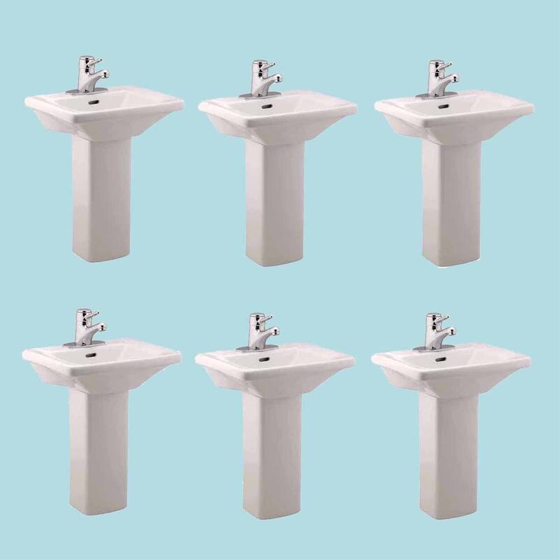 WeeWash Child Pedestal Sinks 16" Wide White Porcelain Pedestal Sink with Centerset Faucet Holes (Set of 6) Renovators Supply