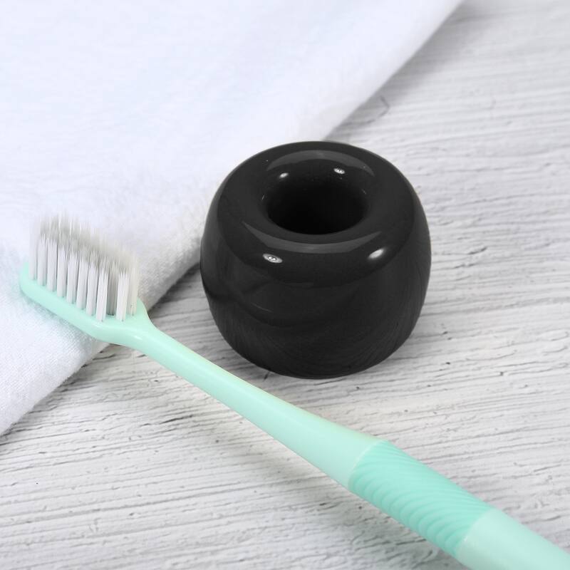 Toothbrush Holder, Round Mini Ceramic Toothbrush Holder Electric Toothbrush Holder, 1.65"x1.18", for Bathroom - Black