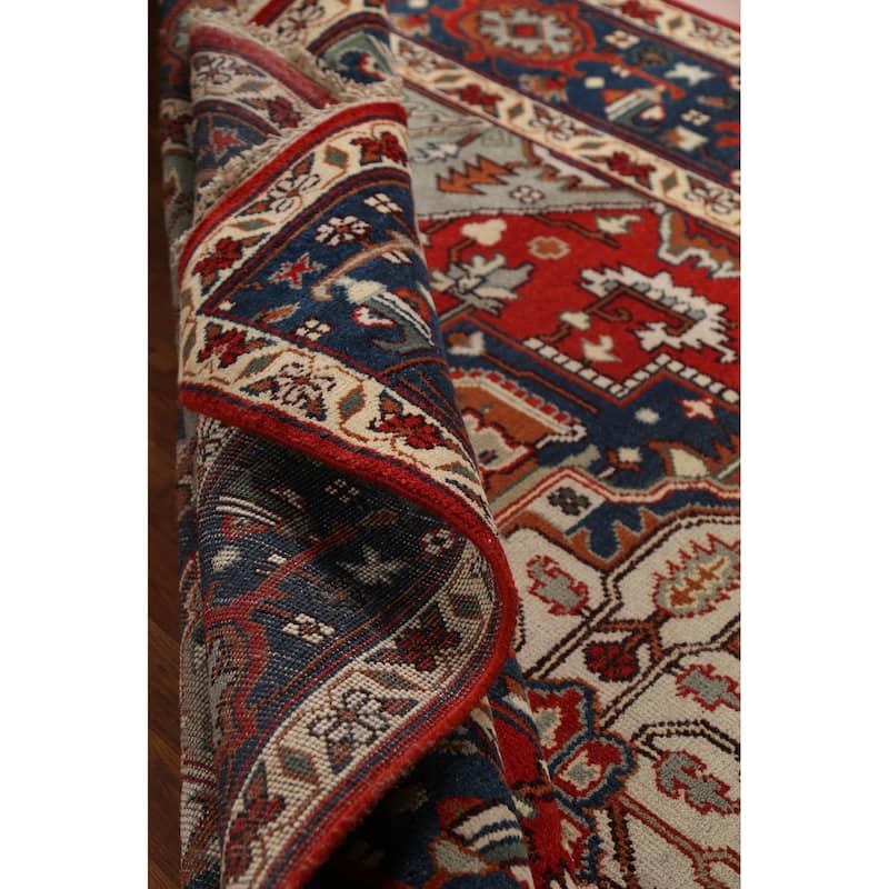 Geometric Red Heriz Serapi Oriental Area Rug Handmade Wool Carpet - 8'10"x 12'0"