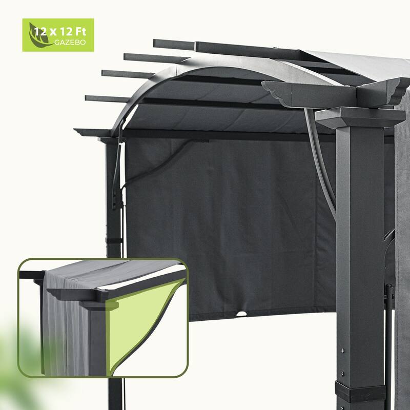 Aluminum Outdoor Pergola with Slightly Arched Canopy and Retractable Shade
