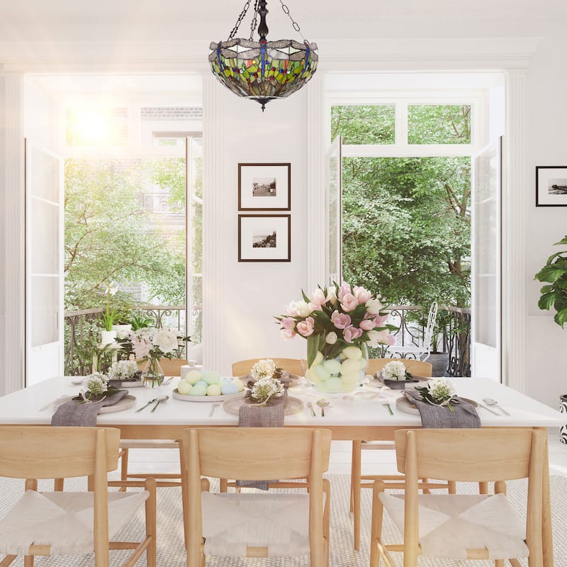 Evelyn River of Goods Multicolor Stained Glass 19.25-Inch Pendant Light with Adjustable Hanging Cord - 19.25" x 19.25" x 25.5"