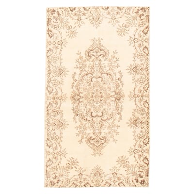 ECARPETGALLERY Hand-knotted Antalya Vintage Cream Wool Rug - 3'10 x 6'7