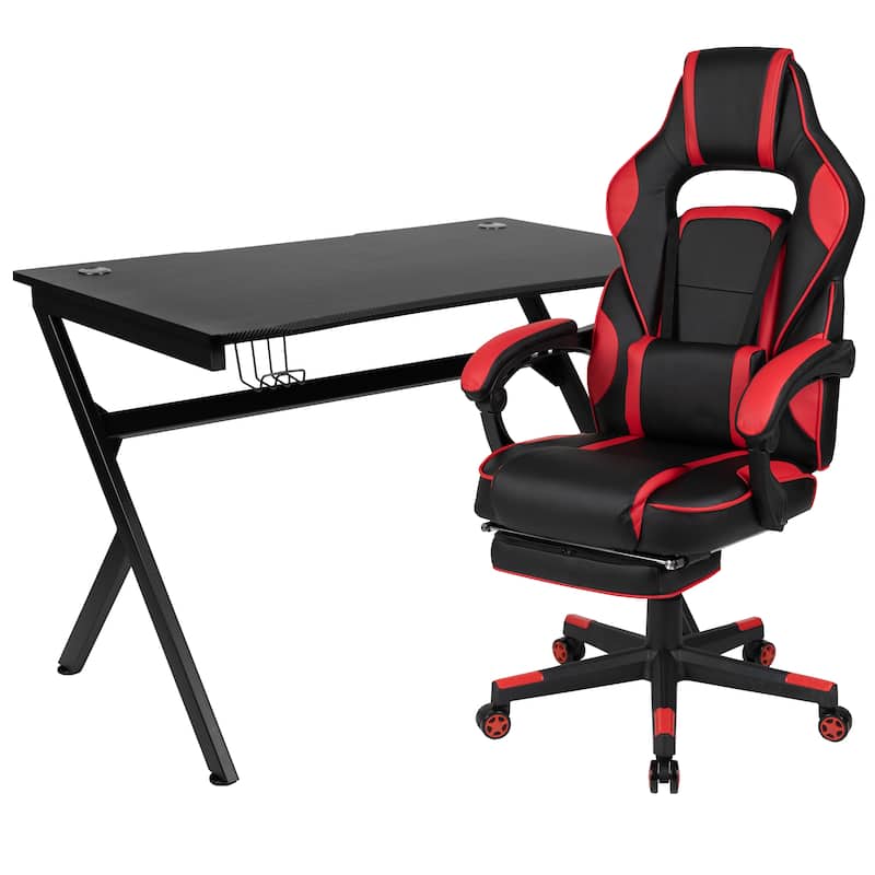 Gaming Desk Set - Cup/Headset Holder/Reclining & Footrest