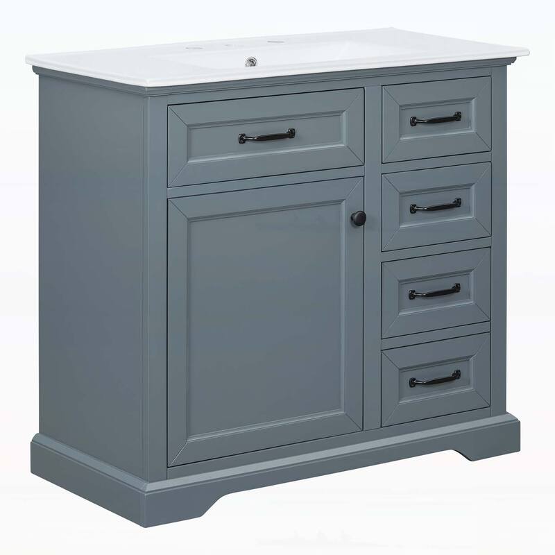 Freestanding Vanity Set with 2 Tip-out Drawers, Soft Close Door Hinges
