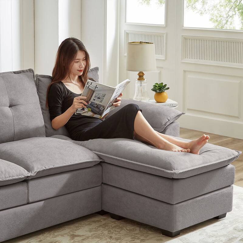 L-Shaped Sectional Sofa with Cloud-Like Seats - 82.28 Inches - Perfect for Living Room