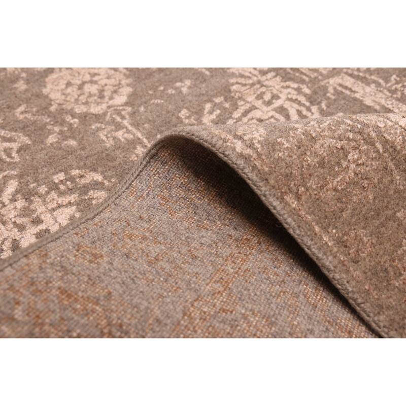 ECARPETGALLERY Hand-knotted Heritage Brown, Taupe Silk, Wool Rug - 2'6 x 13'10