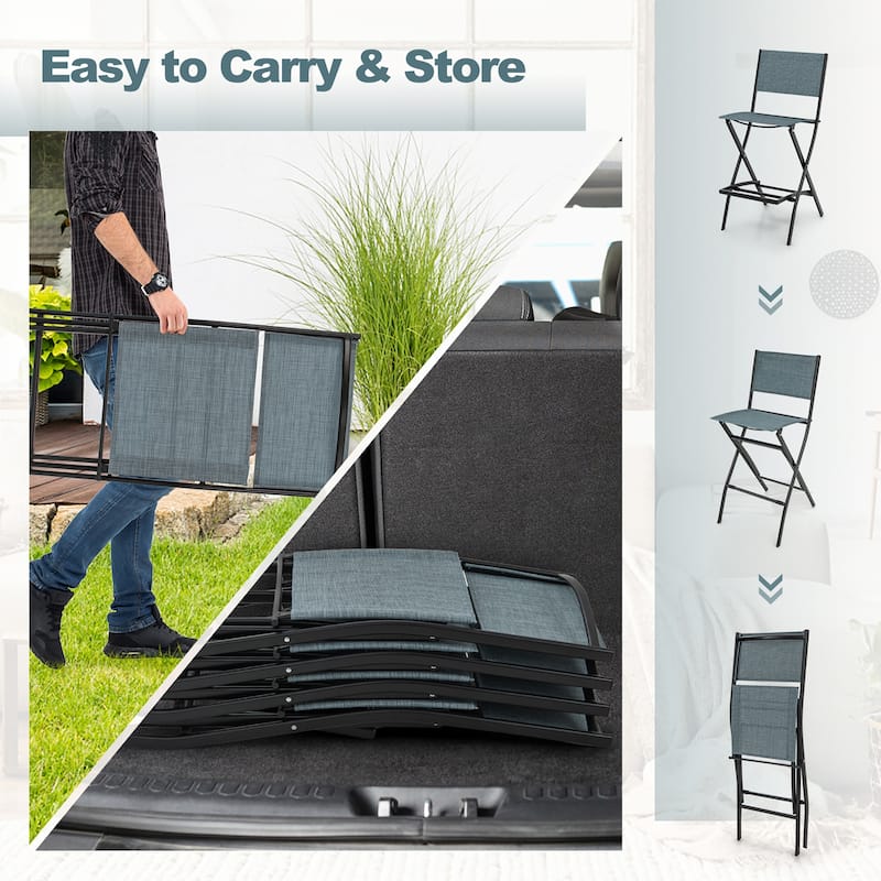 Gymax Folding Bar Stools Set of 6 Patio Sling Chairs w/ Backrest