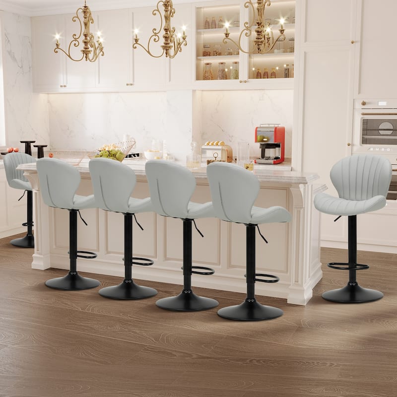 COLAMY 2 Adjustable Swivel Bar Stools - PU Leather High Back Counter Height Stools for Kitchen Island & Bar