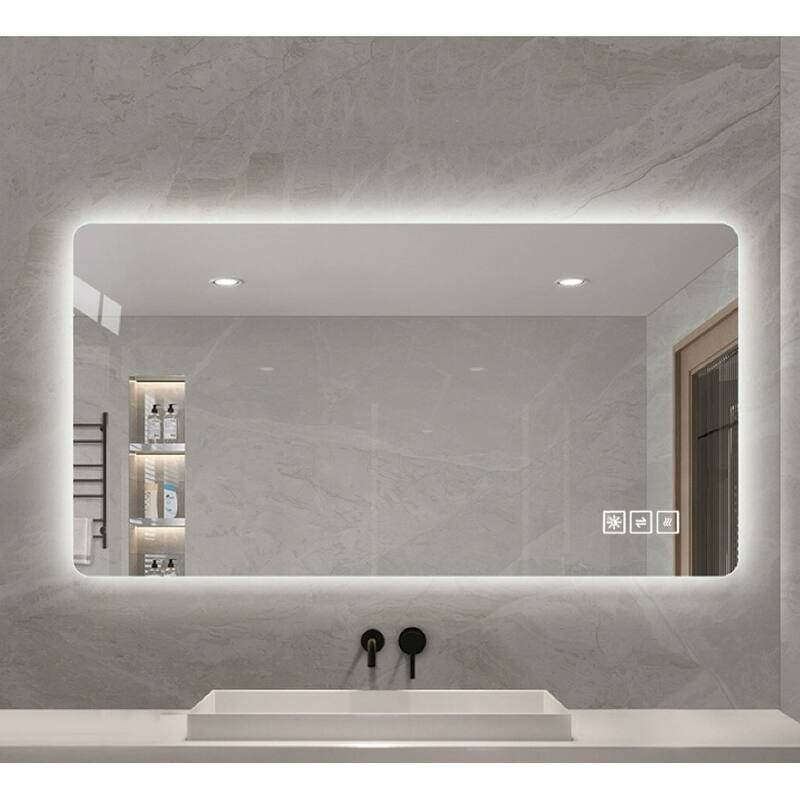 Wall mounted LED lighting mirror, three color lighting+dimming+IP44 waterproof+anti fog+touch switch 24 × 48 inches