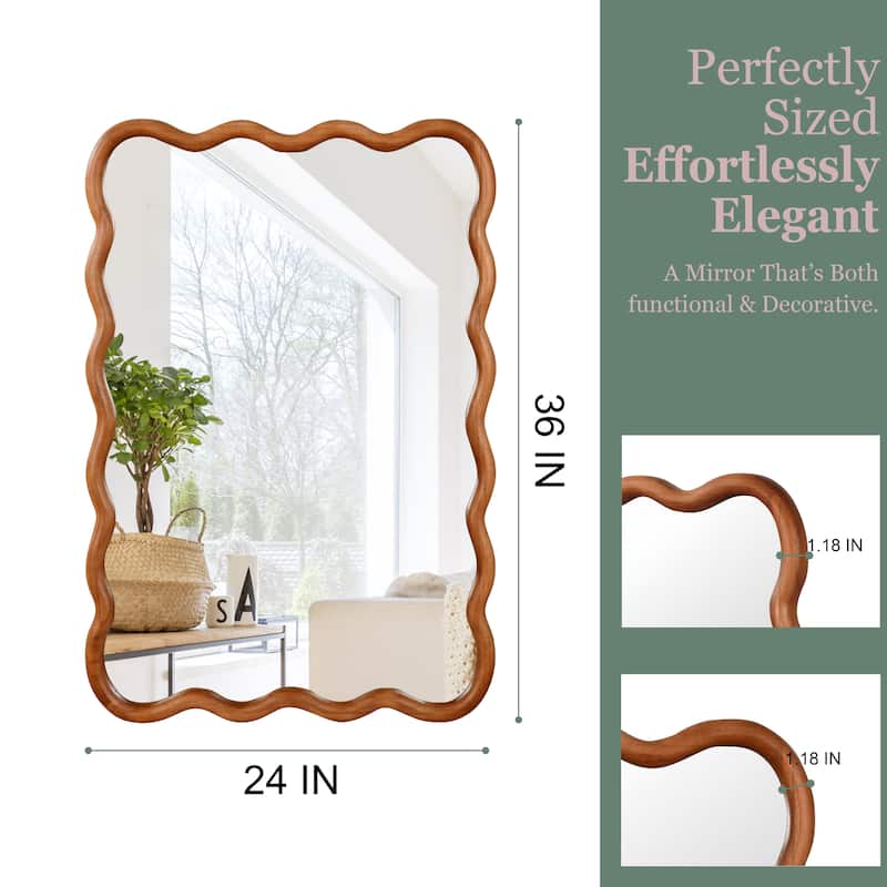 24"x 36" Wavy Rectangle Solid Wood Frame Decorative Mirror,For Bedroom, Bathroom, Living Room, Entryway