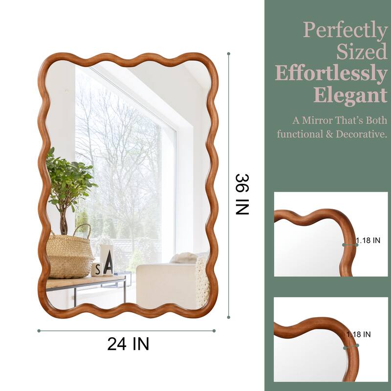 Wavy Rectangle Solid Wood Frame Decorative Mirror - Antique Brown