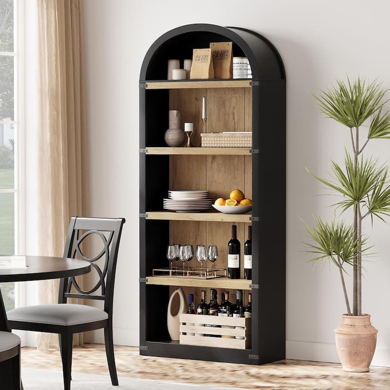 Tall Farmhouse 5-Tier Arched Bookcase, Display Storage Shelf - N/A