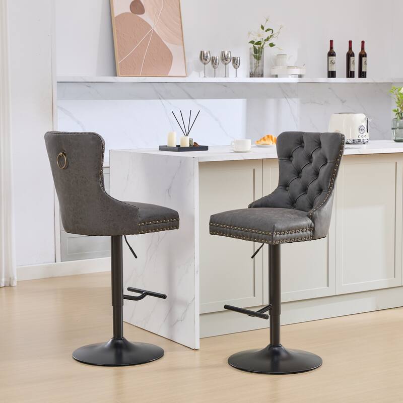 Swivel Barstools Set of 2 Adjusatble Bar Stools w/ Tufted and Footrest