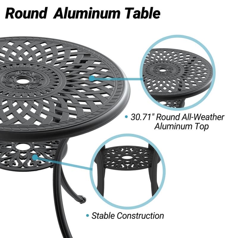 Black 3-Piece Cast Aluminum Patio Bistro Set Rust-proof Outdoor Bistro Set