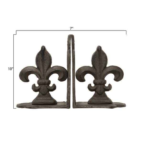 dimension image slide 1 of 4, Decorative Fleur de Lis Bookends, Set of 2
