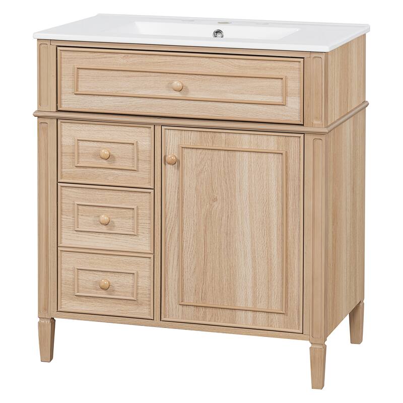 Roomfitters 30" Bathroom Vanity with Sink, Solid Wood Frame, Flip-Out Drawer, 2 Soft-Close Drawers & Door