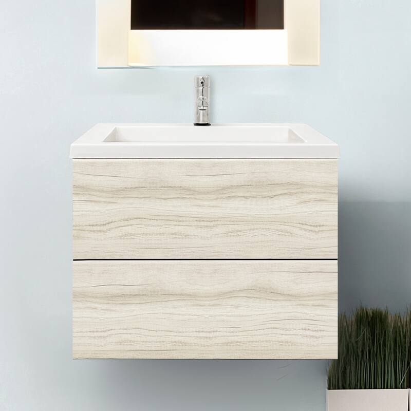 24"/30" Air Wall Mount Floating Bathroom Vanity in Dark Ebony with White Cultured Marble Top