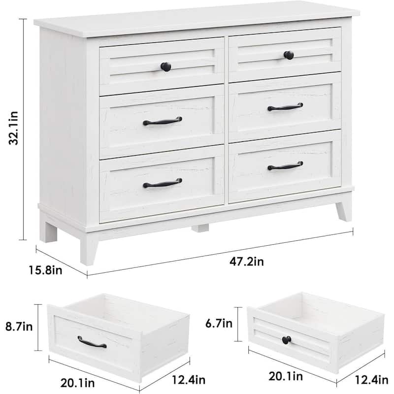 47" Wide Freestanding 6 Drawer Dresser for Living Room, Bedroom, Entryway