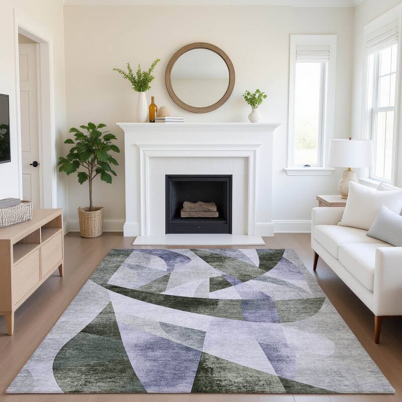 Premium Washable Super Soft Abstract Contemporary Mayfield Rug - 10' x 14' - Olive