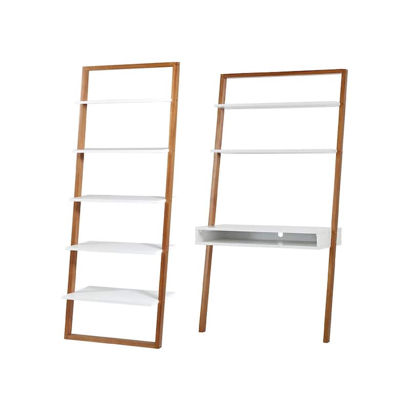 Ranell Leaning Ladder Shelves by iNSPIRE Q Modern - (1) Leaning Bookcase and (1) Leaning Desk - Natural and White Finish