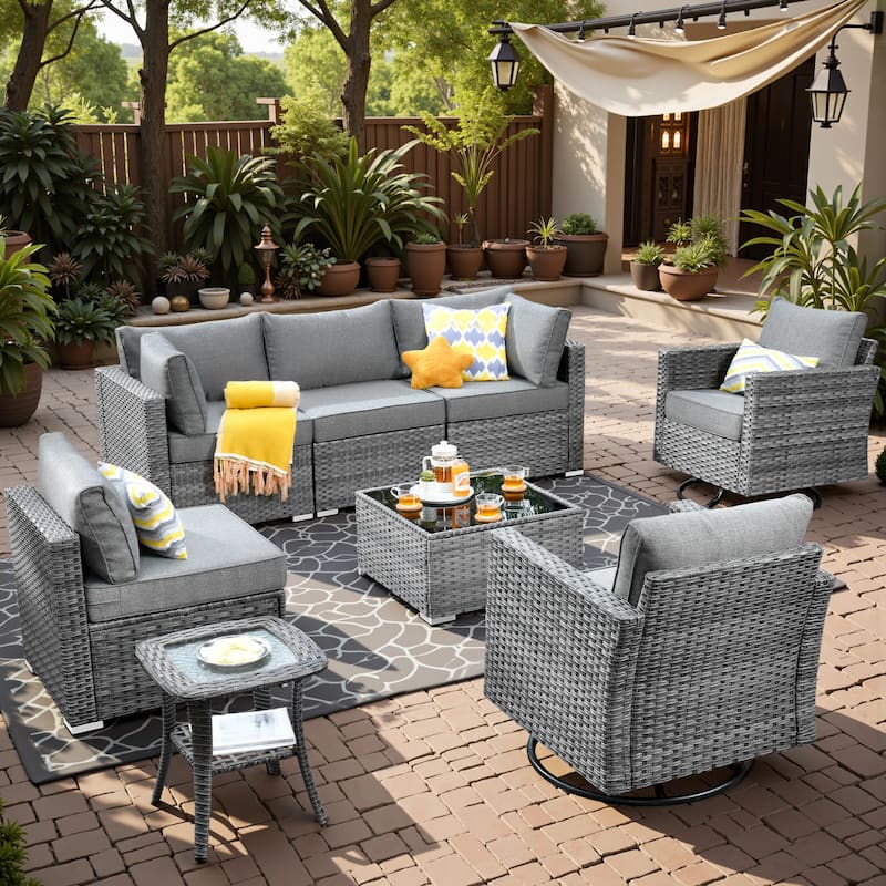 XIZZI 8-Piece Patio Wicker Furniture Set with Swivel Chair - Dark Grey
